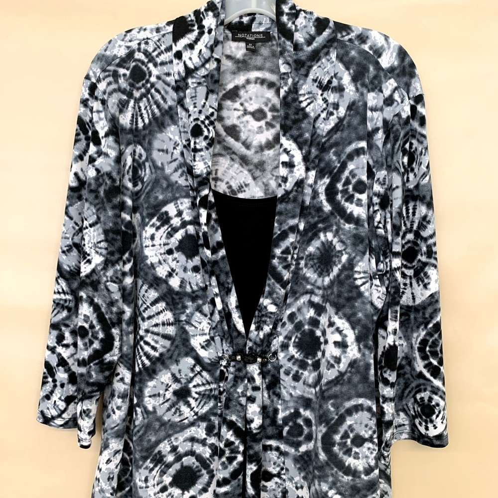 Notations womens 2X black/gray/white tie dye stretch faux 2-pc. shell/jacket